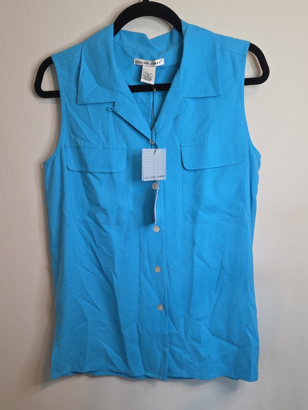Jillian Jones Sleeveless Button-Down Shirt in Bright Turquoise